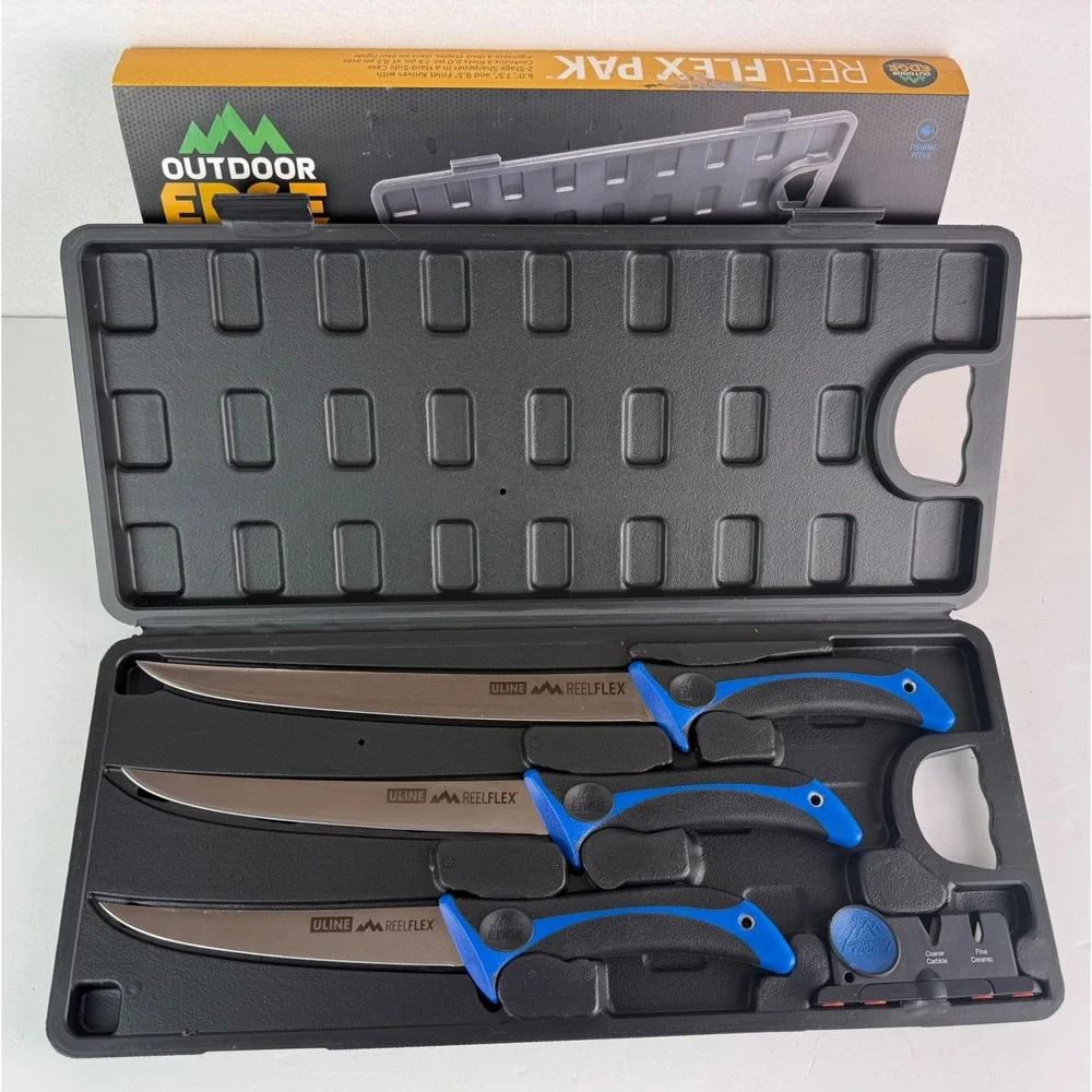 Outdoor Edge ReelFlex Pak RFP-6 3 Fishing Fillet Knives w/Sharpener Hard‎ Case